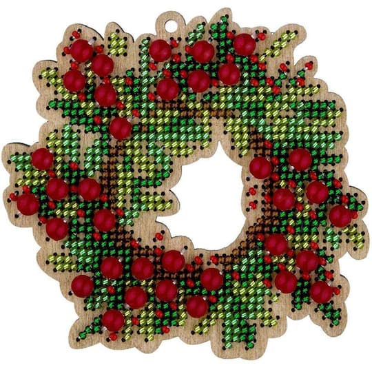 Wonderland Crafts Wreath Bead Embroidery on Wood Kit